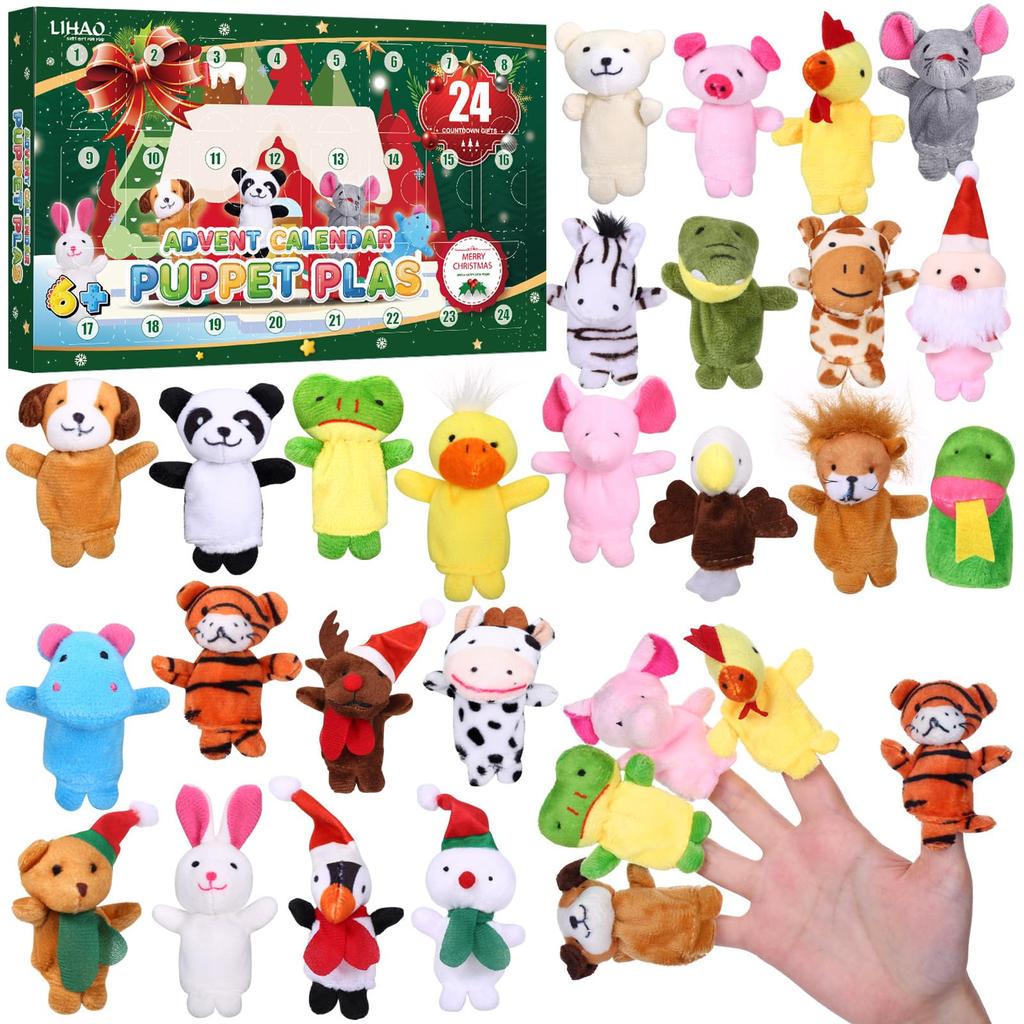 LIHAO 2024 Advent 24 Finger Animal Kids Christmas Christmas Countdown Christmas Christmas Favors Calendar, Puppets, Figures, Toys, Gift, Calendar,