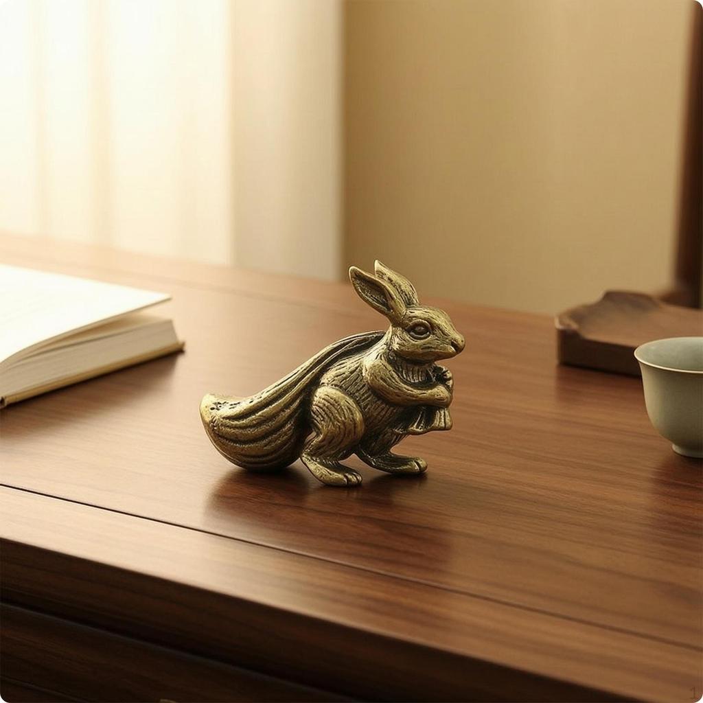 Brass Hare AntiqueStyle Figurine Detailed Tea Pet for Collectors, Desk, Home Office, Bookshelf