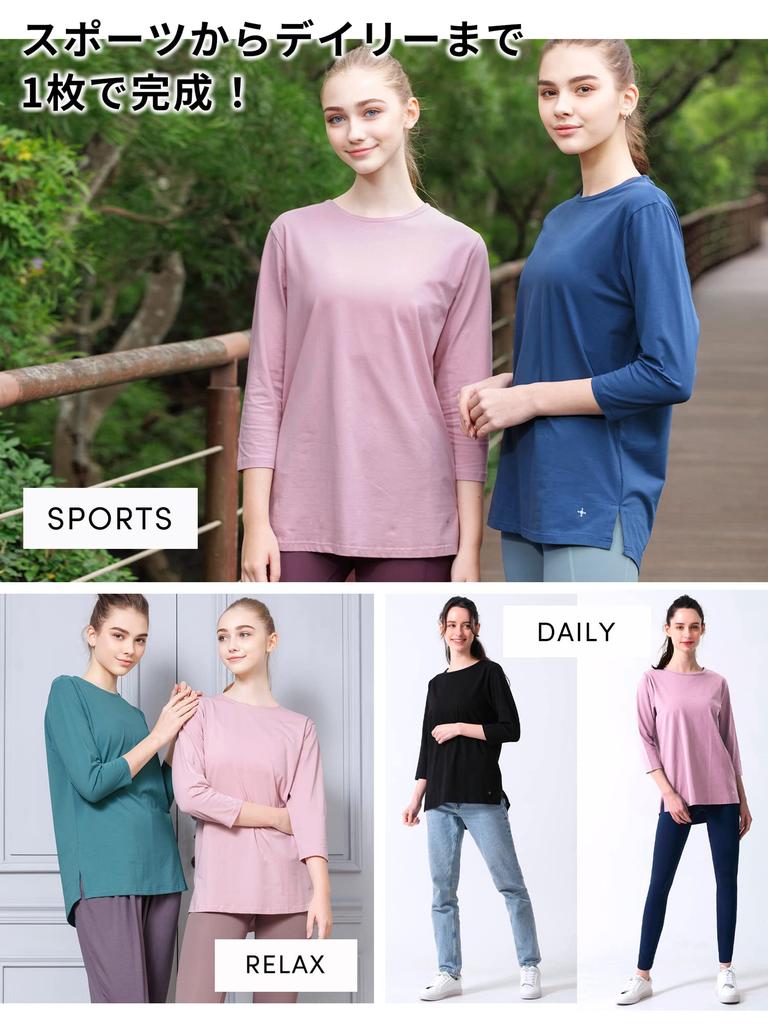 Loopa Basic for Training and Light Size M Women's T-Shirt, 3/4 Sleeve, Quick-Drying, Cool-Touch, Sports, Gray,