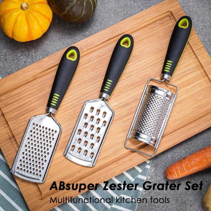 Kitchen Cheese Grater & Lemon Zester, 3 Graters Set, Razor-Sharp Stainless Steel Blade, Ergonomic TPR Handle