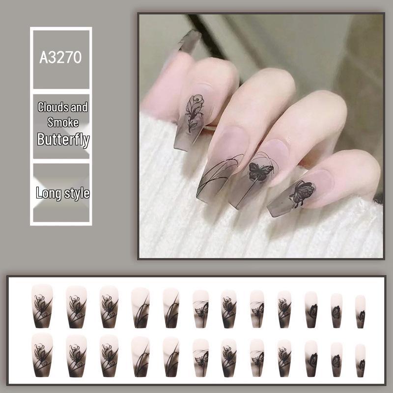 

Матовые наклейки для ногтей с дымчатым градиентом, розовые бабочки – Полноразмерные носимые накладные ногти