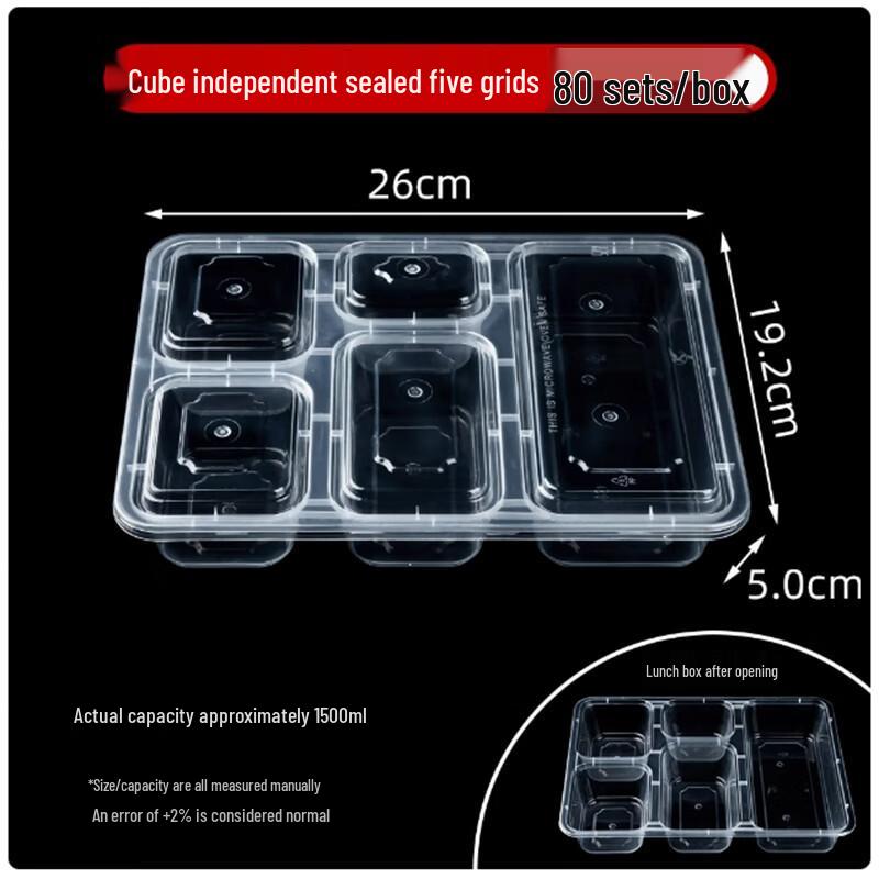 Saint Bilai Disposable Rectangular 5-Compartment Takeaway Containers