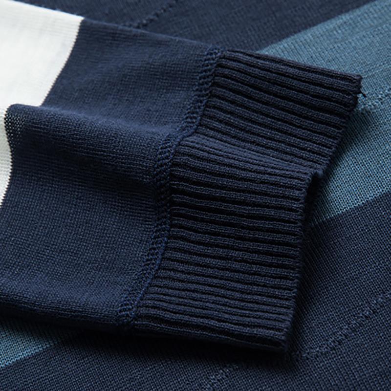 Męska koszulka z długim rękawem, dzianina, swobodny wzór w paski, swetry