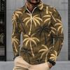 Men Plus Size Long Sleeve Quarter Zip Collared Polo Shirt Teal Printed