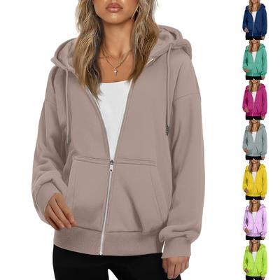 Women's Fashionable Oversized Hooded Casual Sweatshirt With Zip-Up Solid Colour Jacket