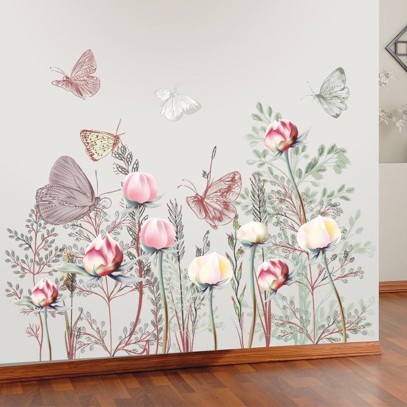 Butterfly Flower Wall Sticker Living Room Wallpaper Flowers Bedroom Wall Decor Art Poster Vinyl Decoration Butterfly Wallpaper