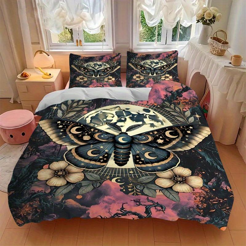 3pcs Moonlit Moth Bedding Cover Set, Fashion Classic Popular Print Bedding Set, Soft Comfortable, All - Season Use, For Bedroom190