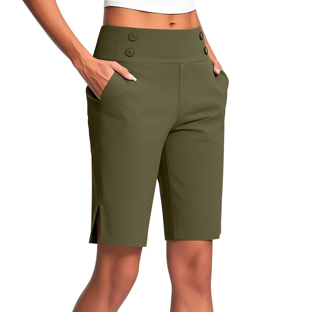 Women's Cropped Pants, Stretch Knee Length Training Yoga Pants, Casual Stretch Waist With Pockets, Jogging Pants