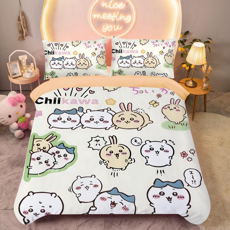 Bedding Set Colorful Print Polyester Student Dormitory Bed Sheet Quilt Cover Kid Gift Home Textile Decorative