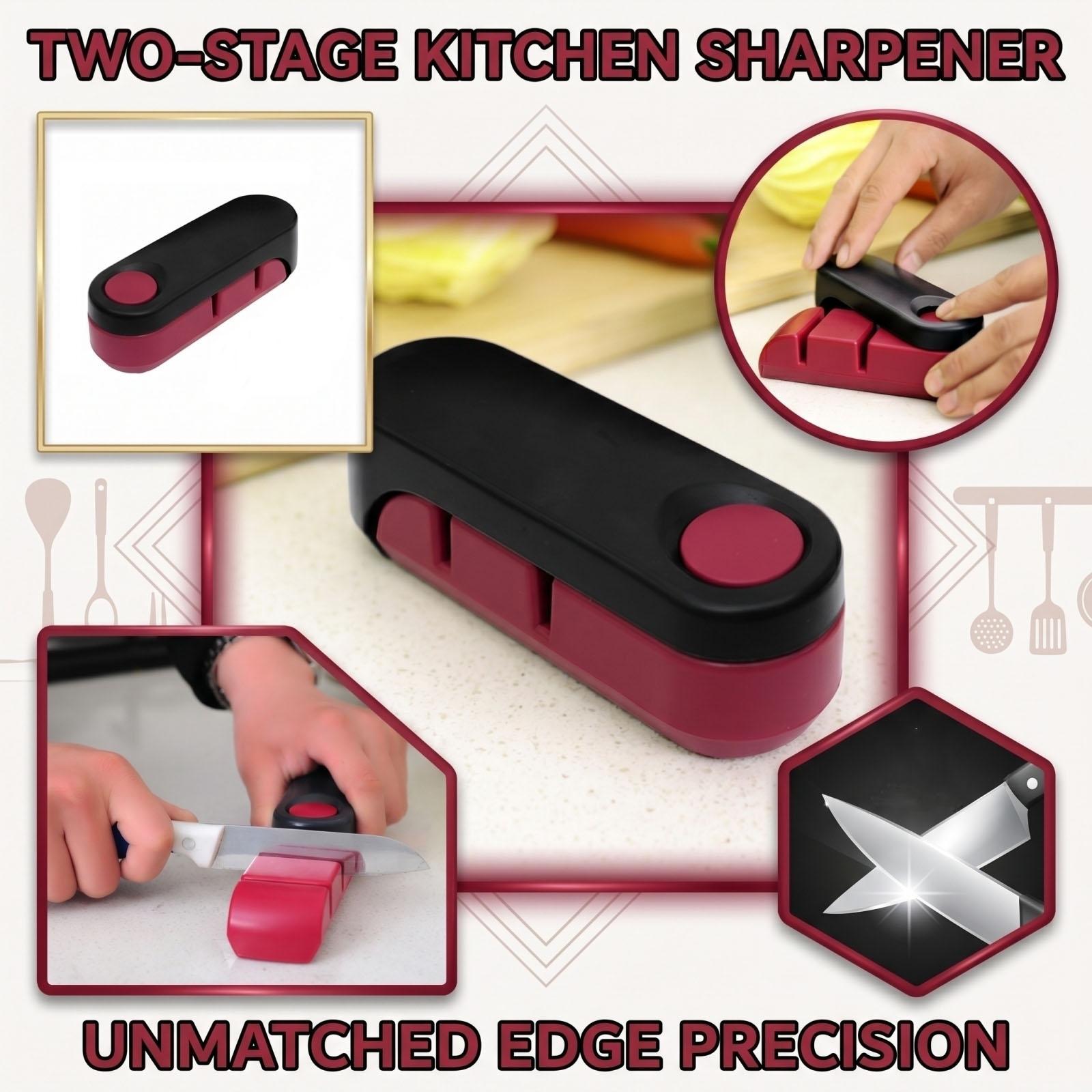 

Two-Stage Kitchen Knife Sharpener for Home Use with Non-Slip Base and Compact Design Suitable for Straight and Serrated Blades One Size чорний