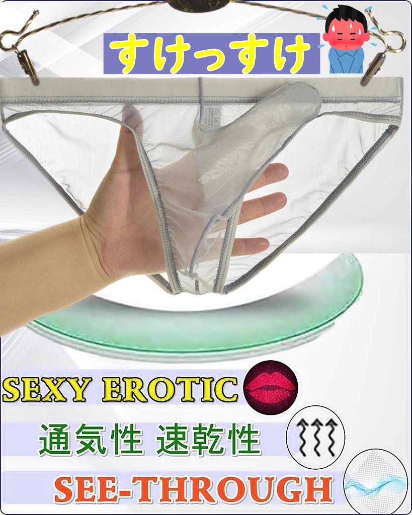 La Transparent Sexy Underwear Micro Mesh Pants Lingerie Elephant Briefs [Heureux Joie] Men's See-Through Men's (2XL, RED)