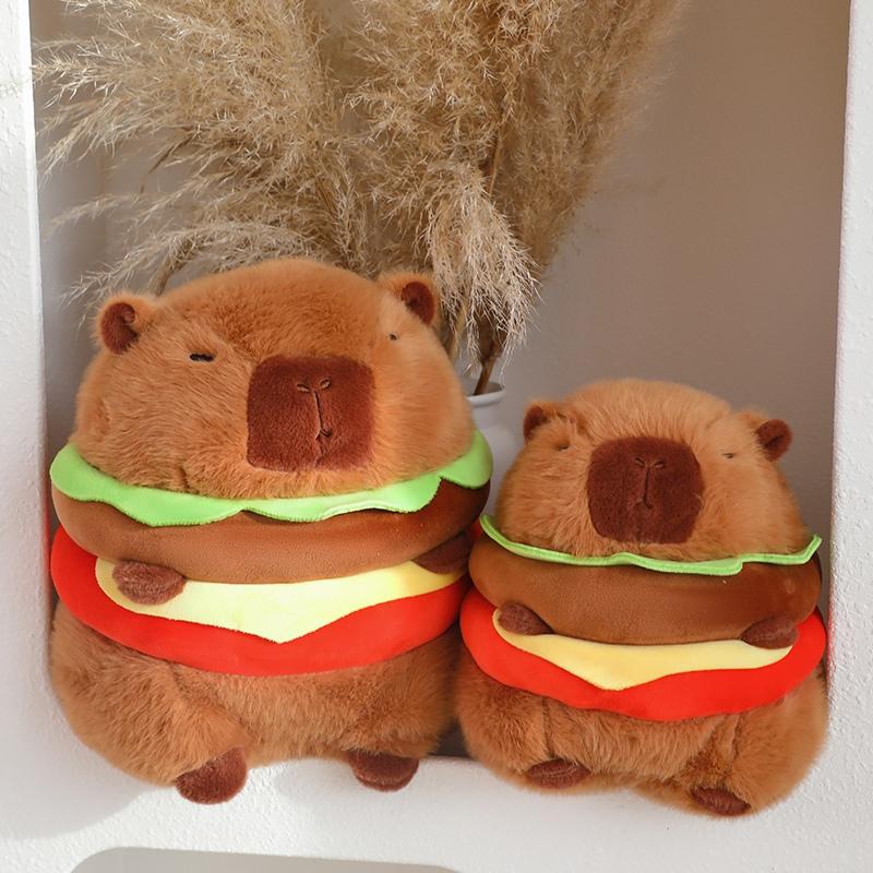 Chapeau Cosplay Hamburger Farcis Chips Capybara Peluche Jouet Sushi Japonais Farcis Capybaras Peluche Animaux Jouets pour Garçon Cadeau d'Anniversaire about 45cm