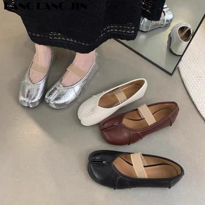 2025 Fashion Brand Tabi Ninja Shoes Woman Flats Ballet Split Toe Ballerinas Ladies Loafers Tacones Female Moccasins Sliver Mujer
