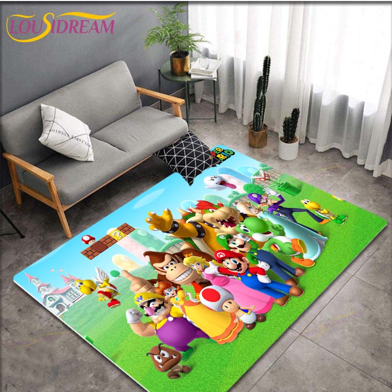 Tapetes com Padrão Anime Mario Bros para Sala de Estar Tapete de Área Antiderrapante Tapetes para Quarto de Crianças Tapete de Yoga Tapete Grande Decoração