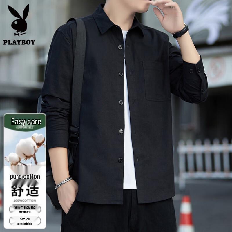 PLAYBOY Men's 100% Cotton Long-Sleeve Casual Shirt