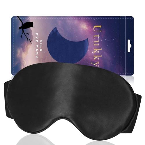 Utukky Silk Eye Mask, Light-Blocking Sleep Aid, Stylish Natural Silk Eye Mask, Sleep Aid, Blindfold, Silk Eye Pillow, No Pressure, Skin-Friendly, Brea