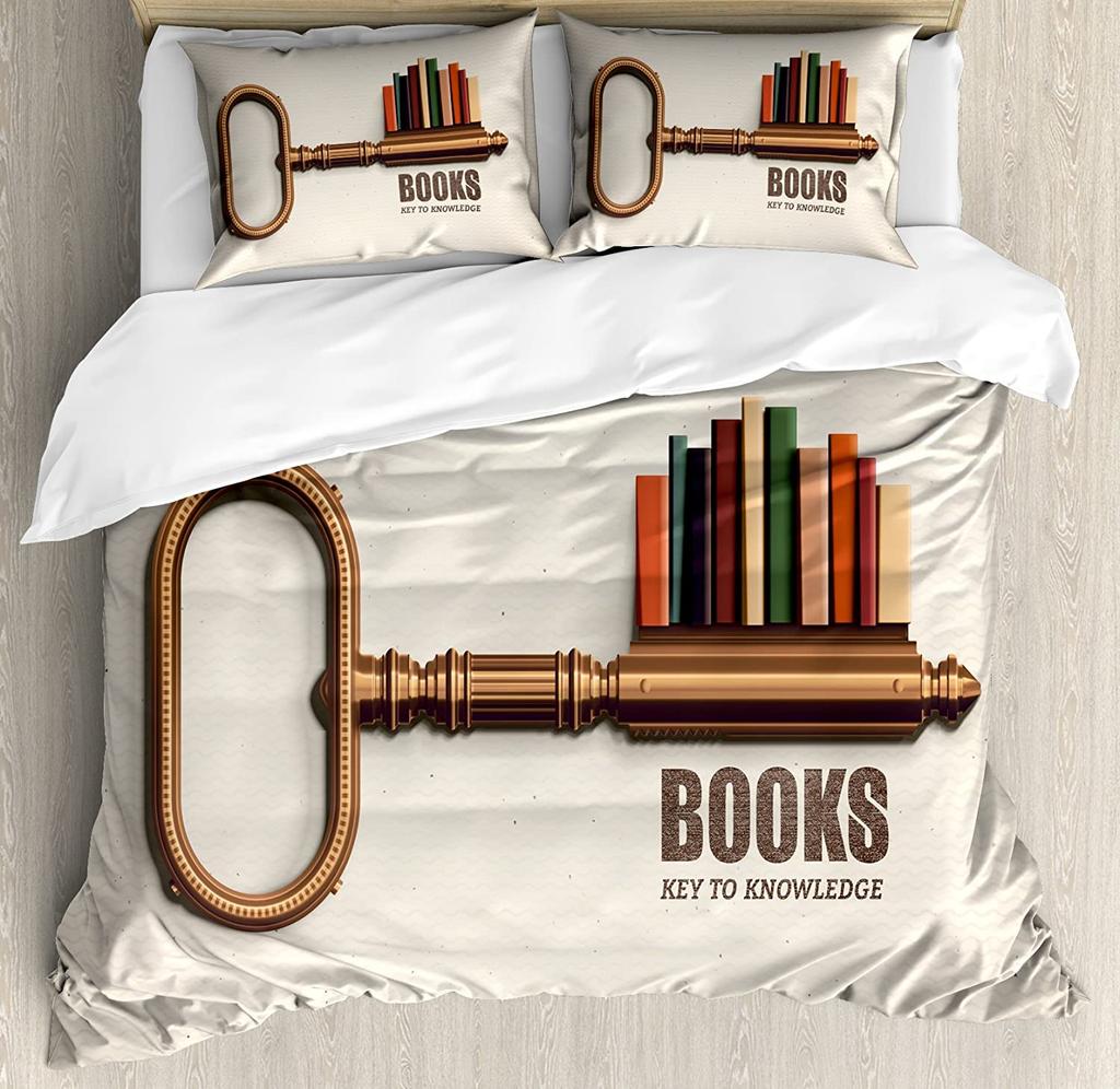 Bookshelf Library Book Printed Comfort Duvet Cover Pillow Case Home Textile Quilt Cover Boy Kid Teen Girl 3pcs Bedding Set