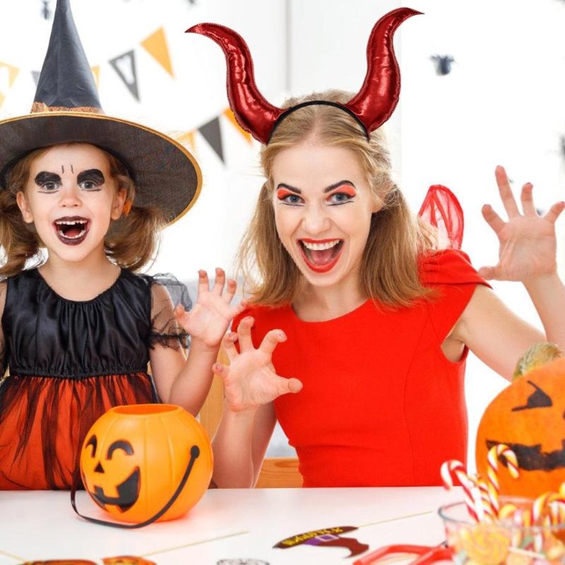 Halloween Cloth Devil Horn Headdress Nonslip Comfort Stretchable Unisex Hairband Props For Daily Use Event