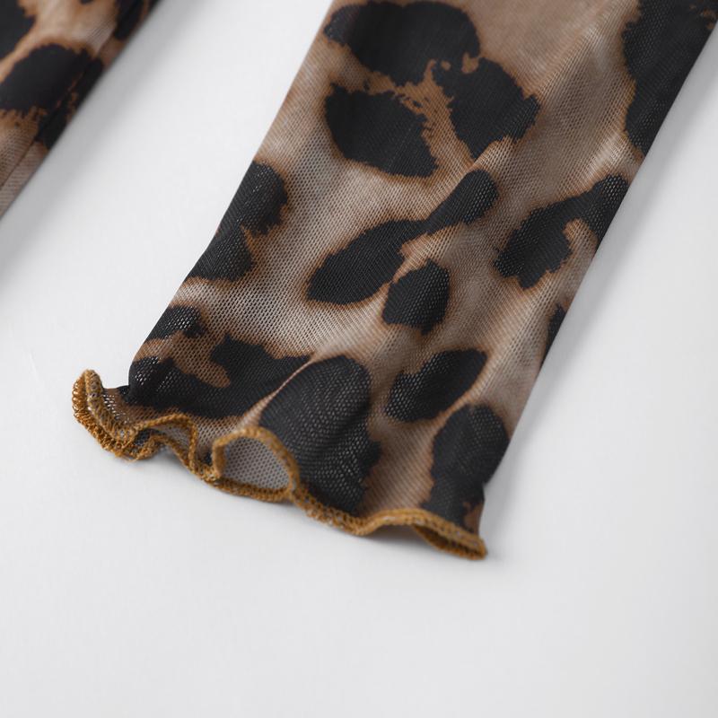 Leopard Print Mini Dress Women Spring Summer Long Sleeve Slim O-neck Hip Package Dresses Fashion Vintage Party Robe