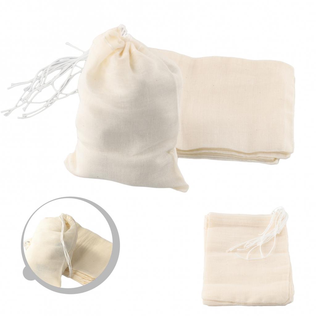 UK 10pcs Cotton Muslin Drawstring Straining Tea Bags Spice Food Filter Bag Empty