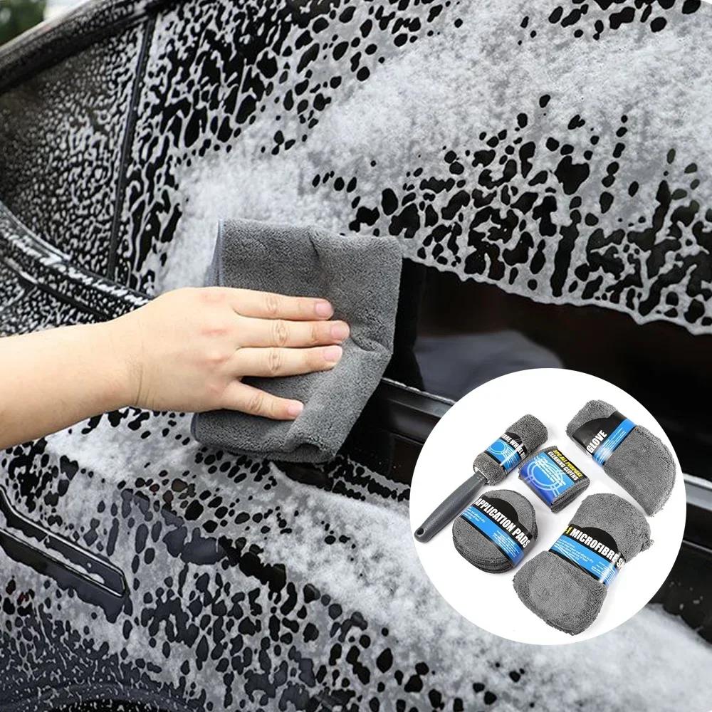 9piece/Set Car Care Cleaning Tool Auto Wash Mitt Microfiber Towel Wash Gloves Wheel Brush Pad Wash Sponge Mitt Auto Car Wash