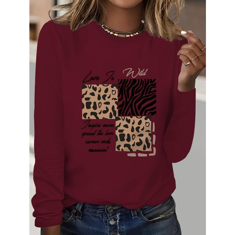 Ladies' Spring and Autumn Clothing Colorful Tree and Butterfly Printed T-shirt Long Sleeve Round Neck Casual Top