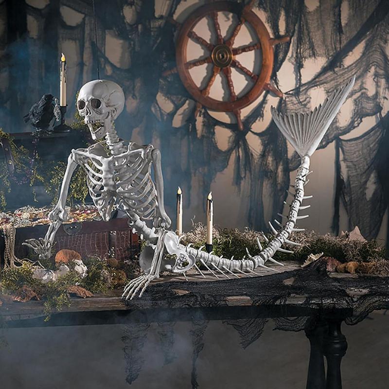 Halloween Life Size Mermaid Skeleton Halloween Decoration Realistic Full Body Removable Joint Skeleton Horror Decoration