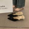French fairy evening wind fluffy shoes female bag head half slippers 2025 spring new high heels velvet pointed muller shoes