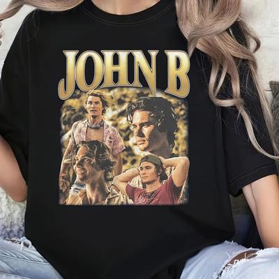John B Theme Pattern T-shirt, Polyester Knitted Fabric, Casual Design, Cartoon Print, Suitable for Four Seasons Wearing