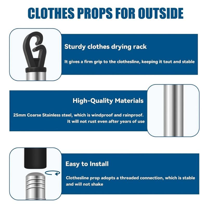 Clothes Drying Hook Support Rod Outdoor Washing Stainless Steel Support Rack Nylon Clothesline Suit Simple Garden Clotheslines