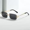 Fashion Rimless Square Double Bridge Sunglasses UV400 Vintage Unisex Retro Style Lightweight Comfortable