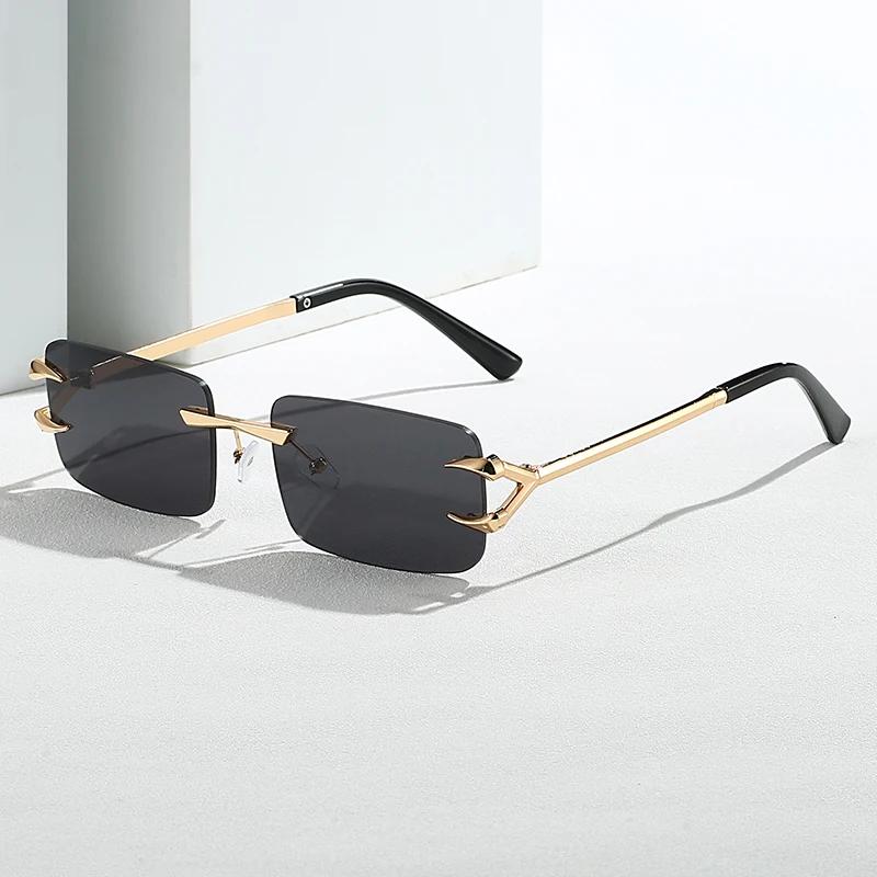 Fashion Rimless Square Double Bridge Sunglasses UV400 Vintage Unisex Retro Style Lightweight Comfortable