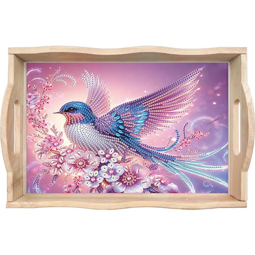 Diamond Painting Wooden Tray with Handle Diamond Art Painting Wooden Serving Tray Serving Platter for Home Dining and Parties