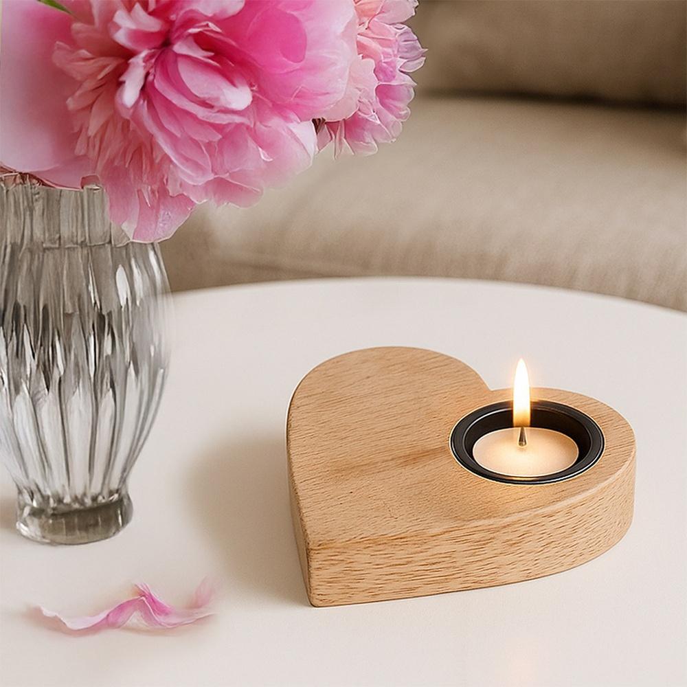 Świecznik Drewniany Stojak Podstawka Świeczkę Tealight Stół Serce 13 Cm