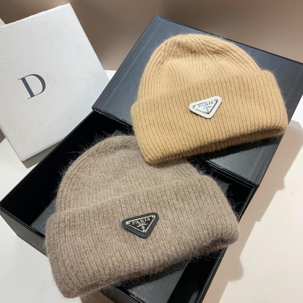 Französische Strick-Wintermütze mit Ohrenschutz aus Kaninchenfell - Warm, stilvolles umgekehrtes Dreieck-Design, doppelt umgeschlagener Randwolle