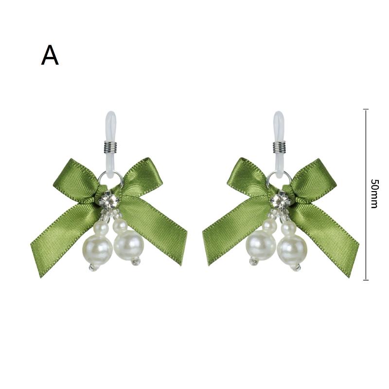 Pink Adjustable Metal Nipple Clamps with Soft Non-Slip Pads Bow Pearl Rhinestone Decor for Couples Intimate Bedroom Play