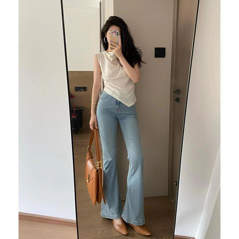 

Bootcut Trousers Women s Spring/Summer 2025 New Arrival Light Blue Denim Bell-Bottom Pants High Waist Stylish Silm Slim Looking Horseshoe Pants Cropped Pants-light blue XL