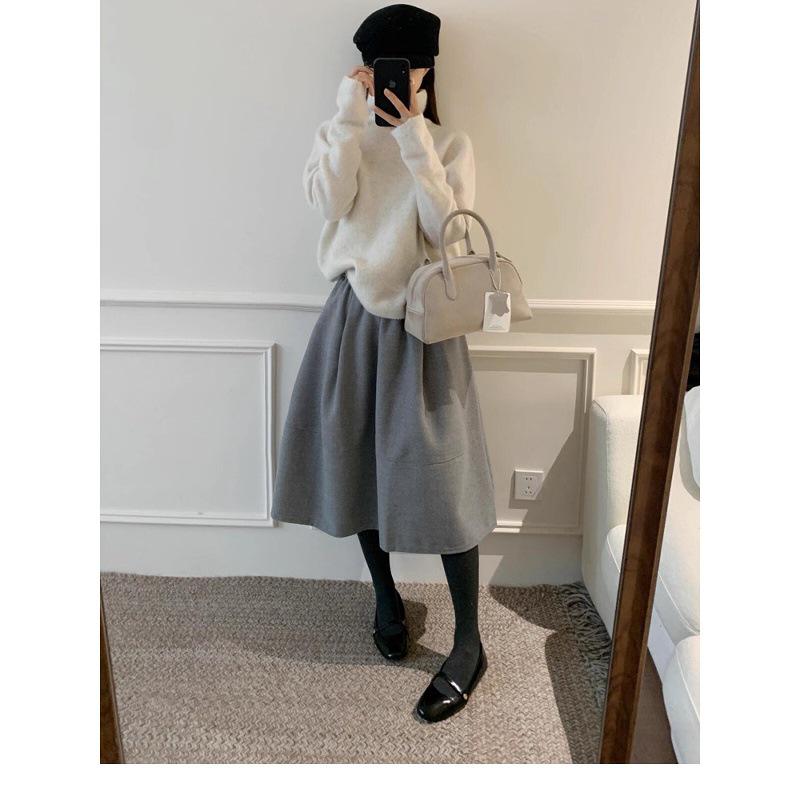 Solid Woolen A-Line Petite Midi Skirt for Women - Autumn/Winter 2025 Collection