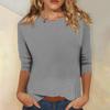T-shirt uni à col rond et manches 3/4 pour femme - Haut décontracté à coupe ample