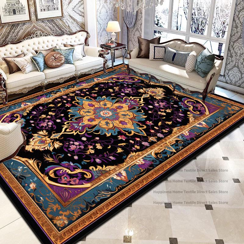 Persian Retro Geometric Living Room Luxury Carpet Decoration Bedroom Non-slip Washable Floral Mat Soft Fluffy Office Area Rug
