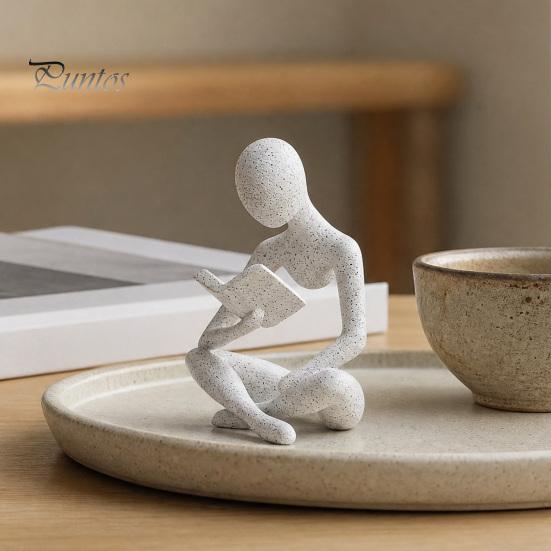 Frosted Stone Surface Figure 3D Printed Bookshelf Decor Thinker Statue, Abstract Art Ornament, Reading Sculpture, Aesthetic Cross-legged Reader