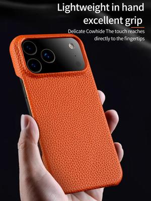 Lychee Natural Cowhide Leather for Magsafe Case for iPhone 17 Air 15 16 Pro Max 17Pro Magnetic Protector Luxury Phone Back Cover