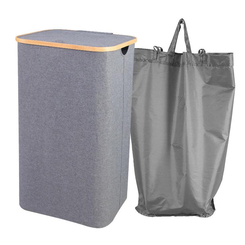 Foldable Bamboo Laundry Basket with Lid and Inner Bag for Bedroom or Bathroom