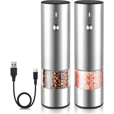 Electric Salt and Pepper Grinder Set - USB Rechargeable - No Battery Needed Modern Style - Automatic Black Peppercorn & Sea Salt Spice Mill Set