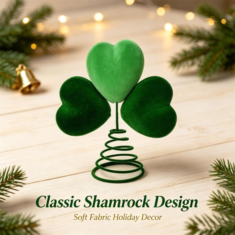 Soft Fabric Christmas Tree Top Ornament with Open Coil Base, Contrasting Green Leaves Styling, and Internal Iron Wire for Holiday Use