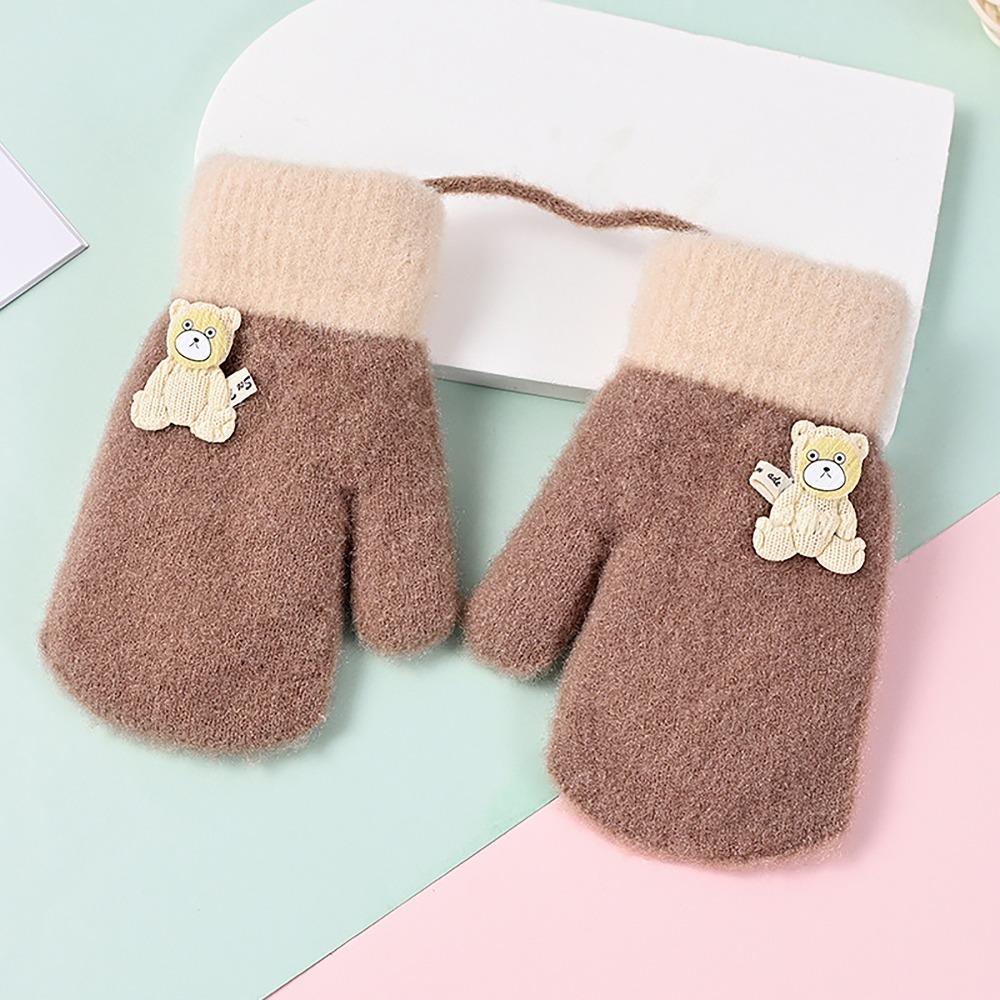 Cute Bear Kids Winter Gloves Knitted Wool Glove Bracers Hand Warmer For Children Toddler Kids