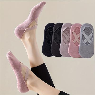 5 Paar rutschfeste Damensocken für Yoga, Tanz, Pilates, Fitnessstudio, atmungsaktive No-Show-Baumwollsocken mit Silikon-Grip, für Indoor-Training
