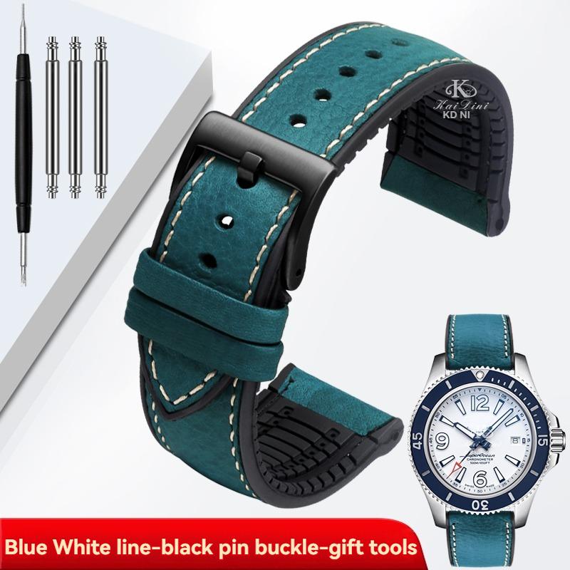 Italy Genuine Leather Skin Watchband For Any Brand Watch Soft Waterproof Rubber Bottom Strap Men Bracelet 19mm 20mm 21 22mm 23mm