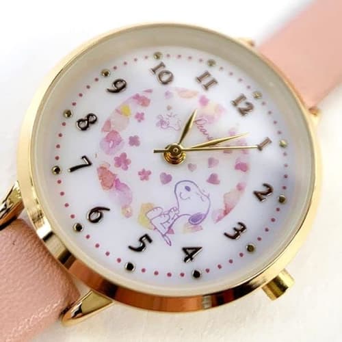 Fieldwork Women's Snoopy Analog Watch with Leather Strap, Watercolor Illustration, Pink (PNT033-2)