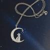 Novel Moon Cat September Sapphire Cat Pendant Necklace, Birthstone, Necklace,